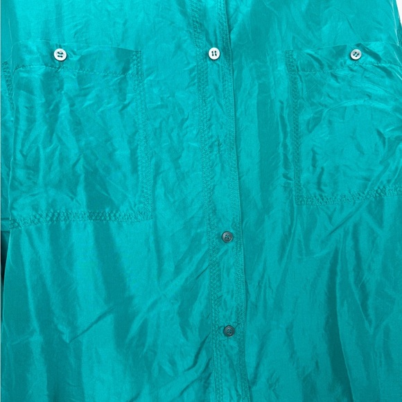 Vintage Croquet Club Women’s Teal 100% Silk Button Down / Button Up Blouse, Sz M - Picture 4 of 6